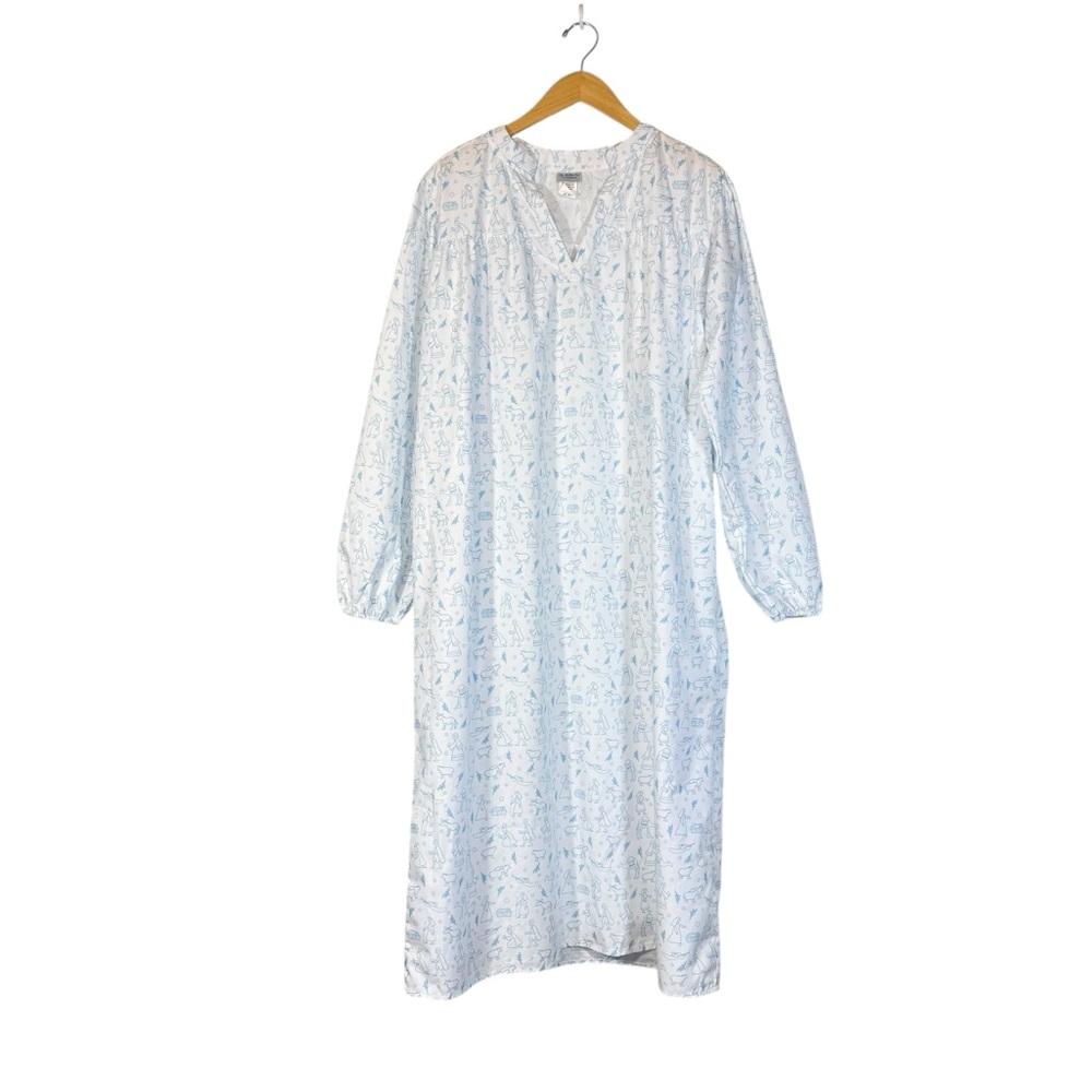 NWT The Bubble Bee Nativity Night Gown Long Sleeve V Neck Womans‎ XL Blue White